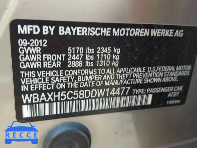 2013 BMW 528 XI WBAXH5C58DDW14477 зображення 9