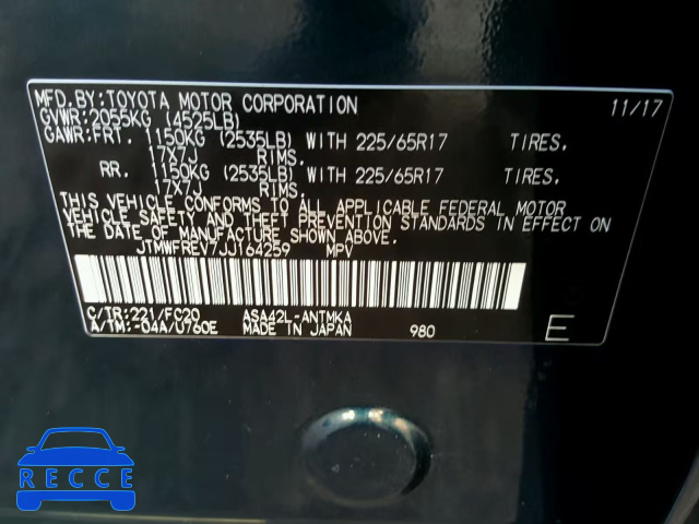 2018 TOYOTA RAV4 ADVEN JTMWFREV7JJ164259 Bild 9