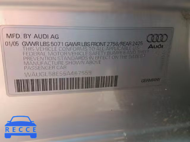 2005 AUDI NEW S4 QUA WAUGL58E55A467559 Bild 9