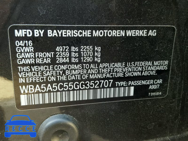 2016 BMW 528 I WBA5A5C55GG352707 image 9