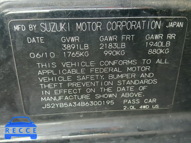 2011 SUZUKI SX4 BASE JS2YB5A34B6300195 image 9