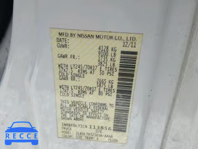 2012 NISSAN NV 2500 1N6BF0LY1CN113856 image 9