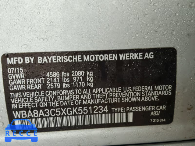 2016 BMW 320 XI WBA8A3C5XGK551234 зображення 9