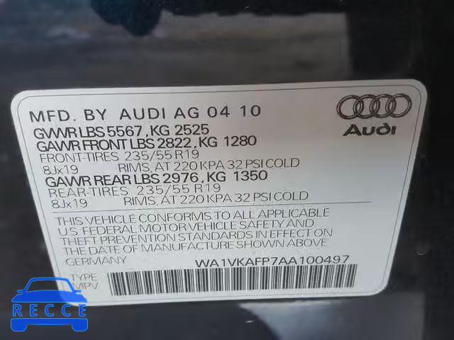 2010 AUDI Q5 PRESTIG WA1VKAFP7AA100497 зображення 9