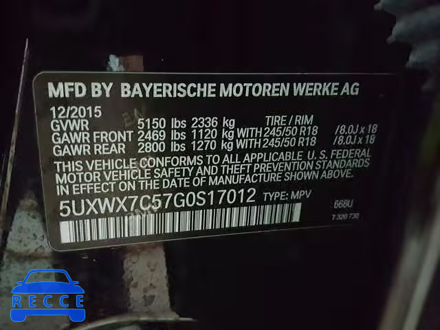 2016 BMW X3 XDRIVE3 5UXWX7C57G0S17012 image 9