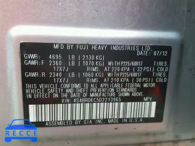 2013 SUBARU OUTBACK 3. 4S4BRDKC5D2213965 image 9