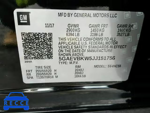 2018 BUICK ENCLAVE PR 5GAEVBKW5JJ151756 image 9