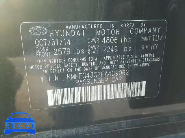 2015 HYUNDAI AZERA KMHFG4JG2FA439062 зображення 9