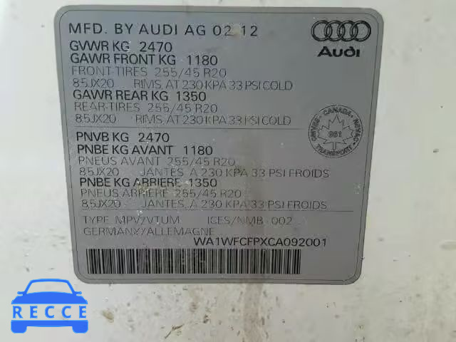 2012 AUDI Q5 PRESTIG WA1WFCFPXCA092001 зображення 9