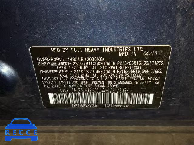 2010 SUBARU FORESTER X JF2SH6BC6AH797564 image 9