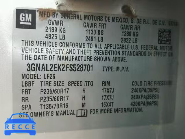 2015 CHEVROLET CAPTIVA LS 3GNAL2EK2FS528701 image 9