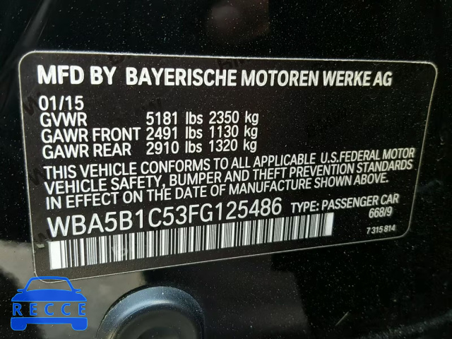 2015 BMW 535 I WBA5B1C53FG125486 зображення 9