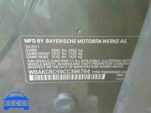 2012 BMW 750I WBAKC6C59CC396794 Bild 9