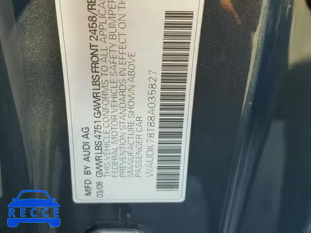 2008 AUDI A5 QUATTRO WAUDK78T88A035827 image 9