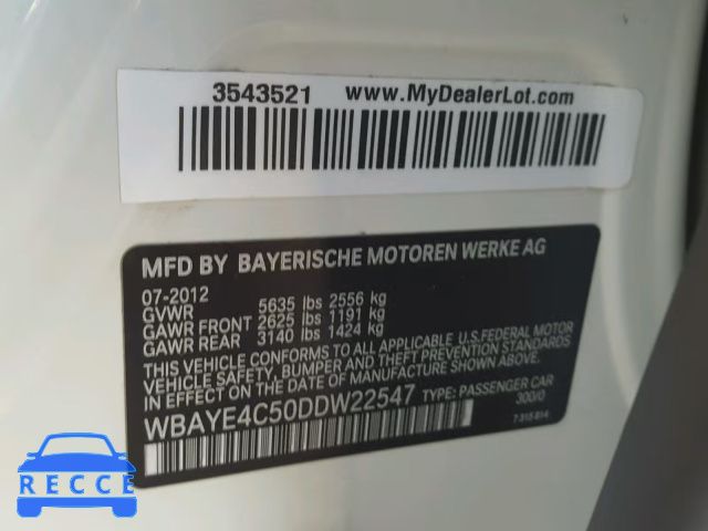 2013 BMW 740 LI WBAYE4C50DDW22547 зображення 9
