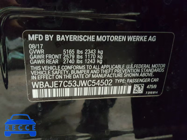 2018 BMW 540 XI WBAJE7C53JWC54502 зображення 9