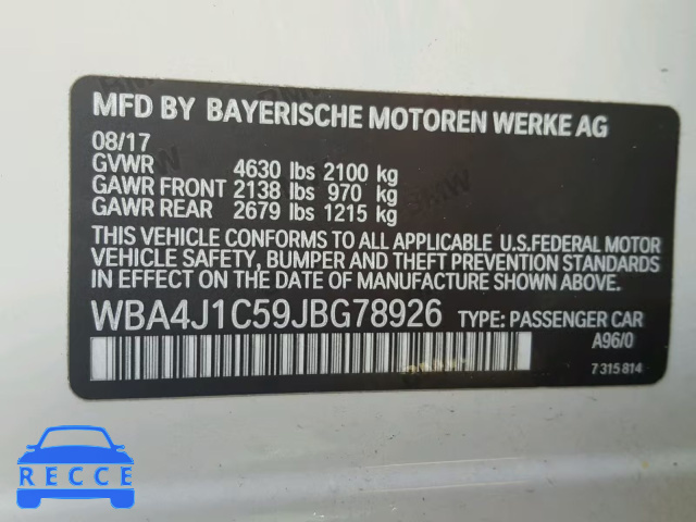 2018 BMW 430I GRAN WBA4J1C59JBG78926 image 9