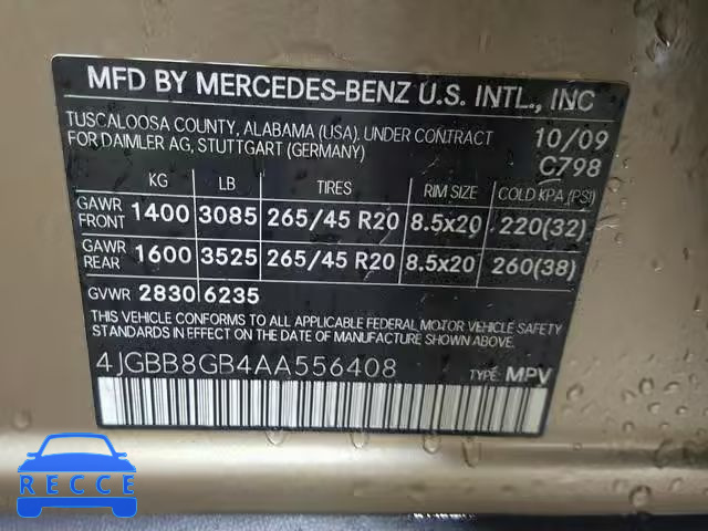 2010 MERCEDES-BENZ ML 350 4MA 4JGBB8GB4AA556408 Bild 9