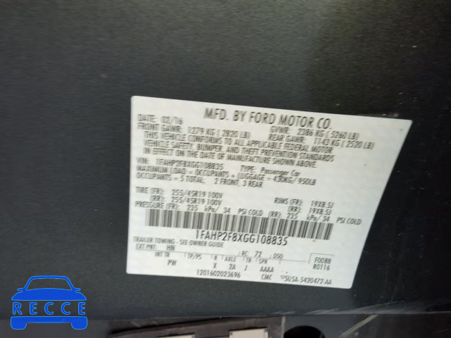 2016 FORD TAURUS LIM 1FAHP2F8XGG108835 image 9