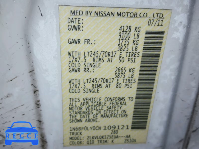 2012 NISSAN NV 2500 1N6BF0LY0CN109121 image 9