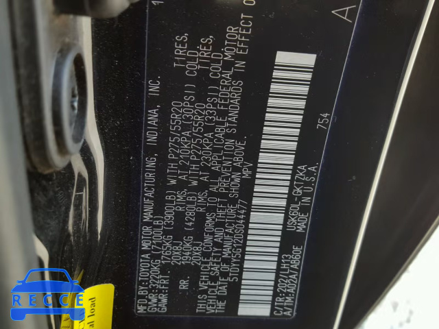 2013 TOYOTA SEQUOIA PL 5TDYY5G12DS044477 image 9