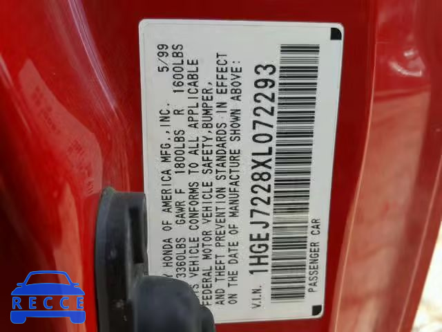 1999 HONDA CIVIC HX 1HGEJ7228XL072293 Bild 9