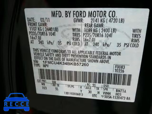 2011 FORD ESCAPE HYB 1FMCU4K34BKB57260 image 9