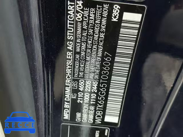 2005 MERCEDES-BENZ CLK 320 WDBTK65G65T036067 image 9