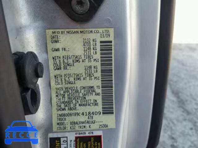 2009 NISSAN FRONTIER K 1N6BD06T89C418409 image 9