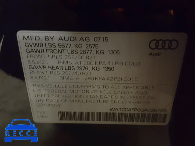 2016 AUDI SQ5 PREMIU WA1CCAFP0GA035103 зображення 9