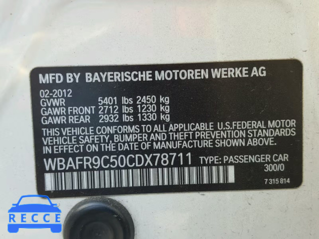 2012 BMW 550 I WBAFR9C50CDX78711 image 9