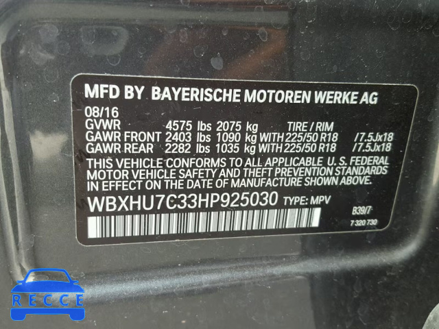 2017 BMW X1 SDRIVE2 WBXHU7C33HP925030 image 9