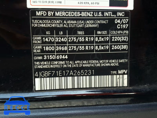 2007 MERCEDES-BENZ GL450 4JGBF71E17A265231 image 9