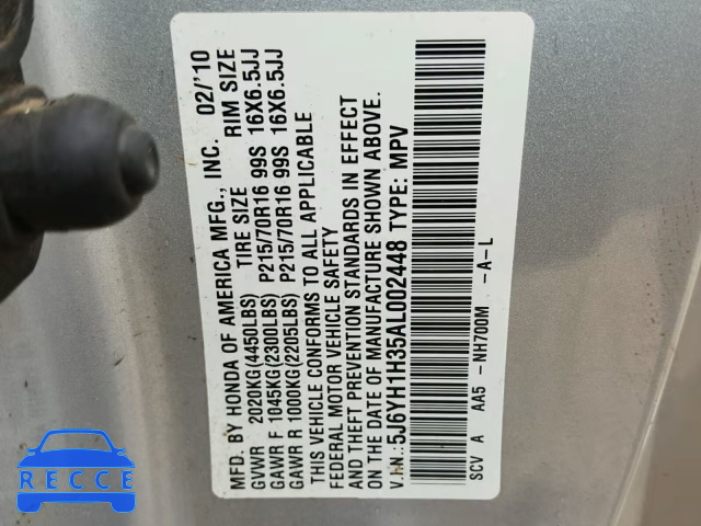 2010 HONDA ELEMENT LX 5J6YH1H35AL002448 image 9