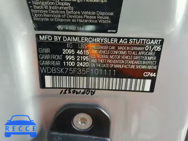 2005 MERCEDES-BENZ SL 500 WDBSK75F35F101111 image 9