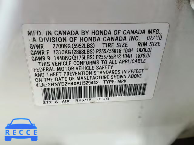 2010 ACURA MDX TECHNO 2HNYD2H4XAH529442 Bild 9