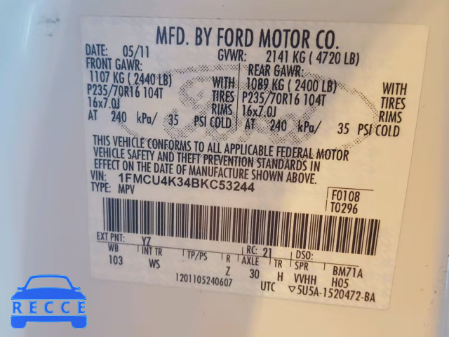 2011 FORD ESCAPE HYB 1FMCU4K34BKC53244 image 9