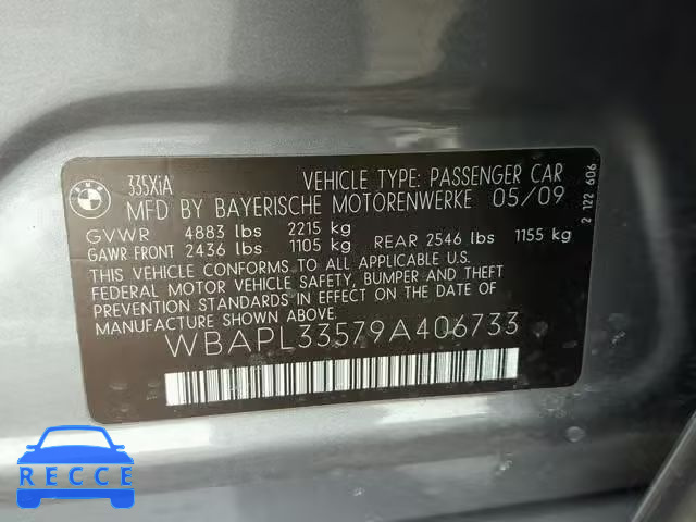 2009 BMW 335 XI WBAPL33579A406733 зображення 9