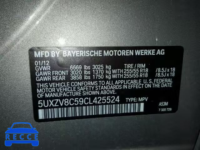 2012 BMW X5 XDRIVE5 5UXZV8C59CL425524 image 9