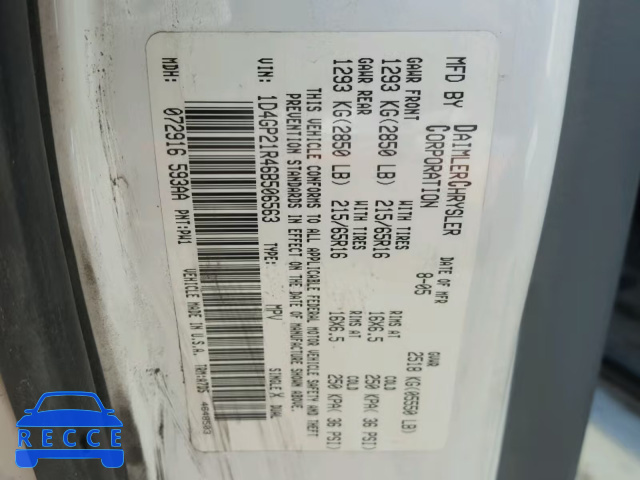 2006 DODGE CARAVAN C/ 1D4GP21R46B506563 image 9