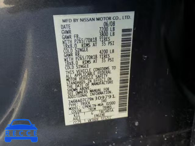 2009 NISSAN TITAN XE 1N6BA07C79N309791 image 9