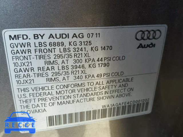 2012 AUDI Q7 PRESTIG WA1AGAFE4CD001202 image 9