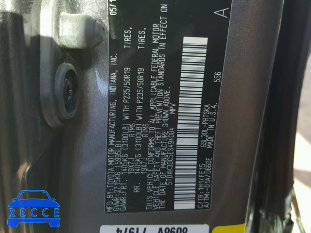 2014 TOYOTA SIENNA SPORT 5TDXK3DC5ES494004 image 9