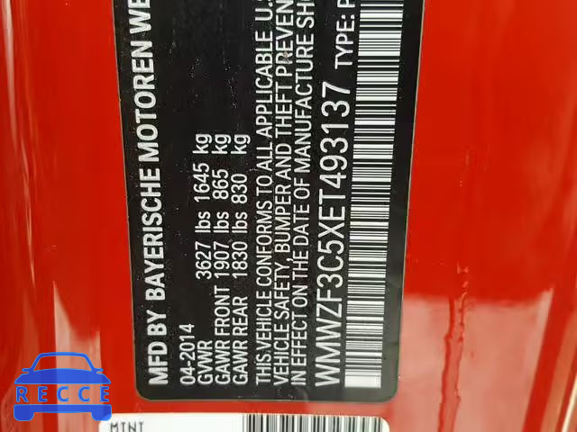 2014 MINI COOPER CLU WMWZF3C5XET493137 image 9