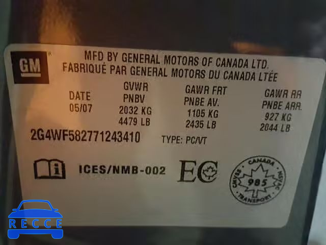 2007 BUICK ALLURE CX 2G4WF582771243410 image 9