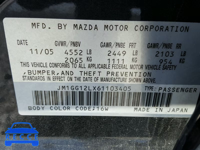 2006 MAZDA SPEED 6 JM1GG12LX61103405 image 9