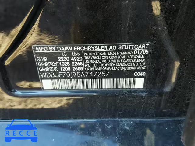 2005 MERCEDES-BENZ E 500 WDBUF70J95A747257 image 9