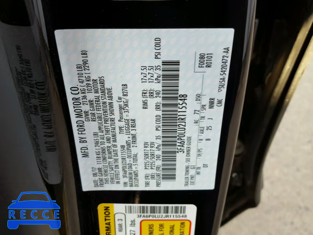 2018 FORD FUSION SE 3FA6P0LU2JR115548 image 9