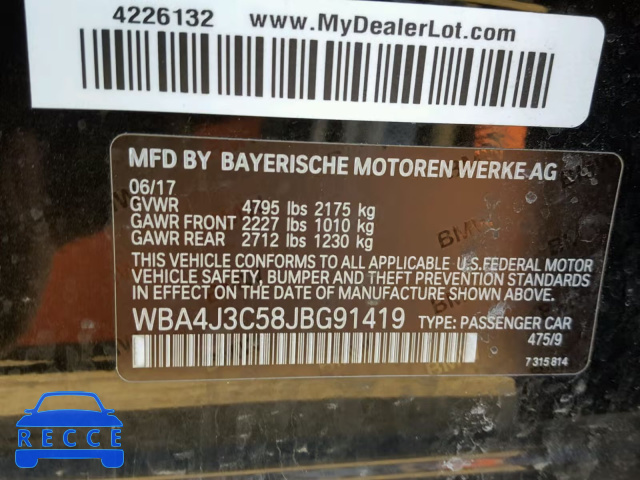 2018 BMW 430XI GRAN WBA4J3C58JBG91419 image 9