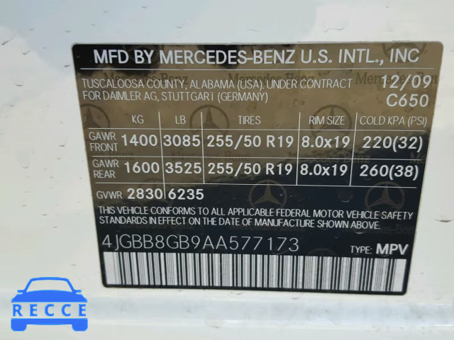 2010 MERCEDES-BENZ ML 350 4MA 4JGBB8GB9AA577173 image 9